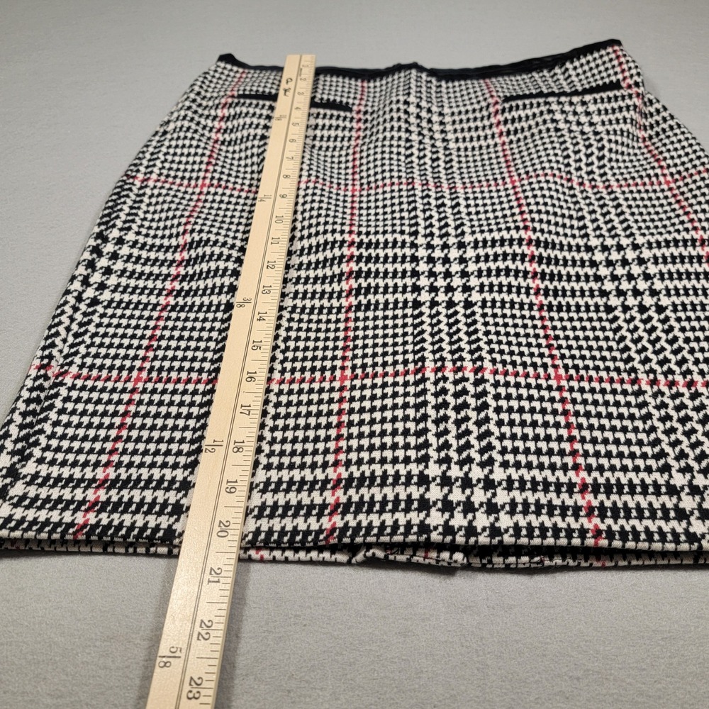 Talbots Petites Plaid Pencil Skirt Black White Red Faux Leather Trim Size 10‎ P - Picture 8 of 8